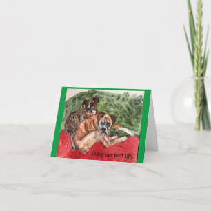 Aquarellmalerei Boxer inspirierende Weihnachtskart Dankeskarte