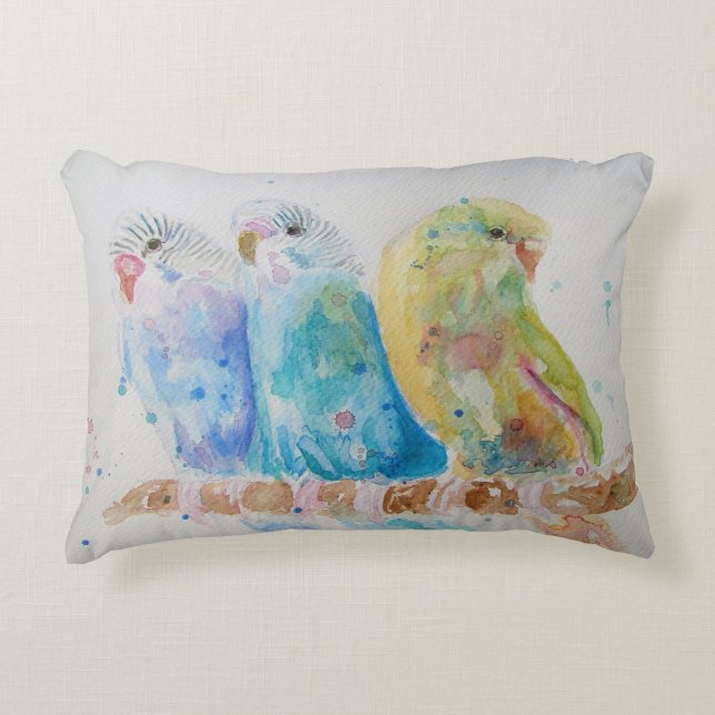 Aquarellmalerei Budgie Vogel Dekorkissen Dekokissen (Vorderseite)