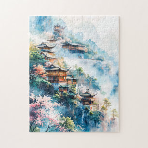 Aquarellmalerei chinesischer Tempel