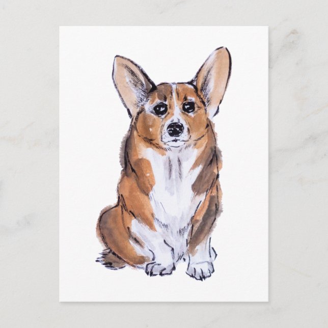 Aquarellmalerei Corgi sumie Postkarte (Vorderseite)