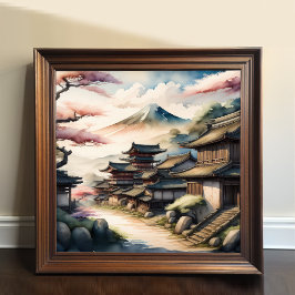 Aquarellmalerei des antiken japanischen Dorfes Poster