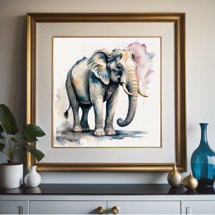 Aquarellmalerei des Elefanten 1:1 Poster