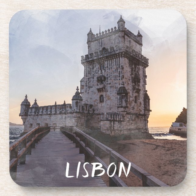 Aquarellmalerei des Turms von Belem bei Sonnenunte Getränkeuntersetzer (Vorderseite)