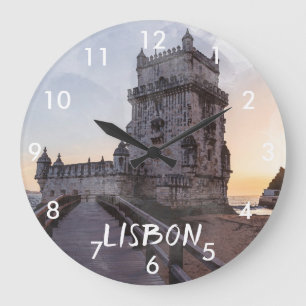 Aquarellmalerei des Turms von Belem bei Sonnenunte Große Wanduhr