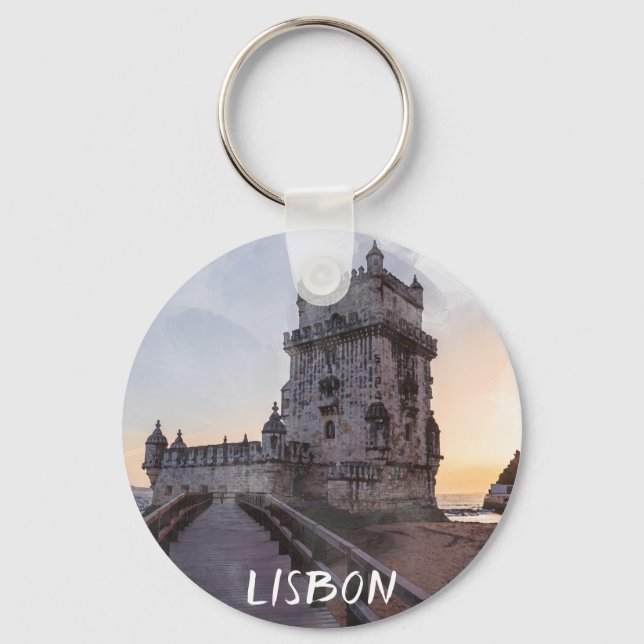 Aquarellmalerei des Turms von Belem bei Sonnenunte Schlüsselanhänger (Vorderseite)