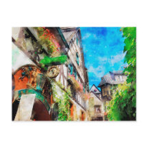 Aquarellmalerei Drossel Gasse Ruedesheim