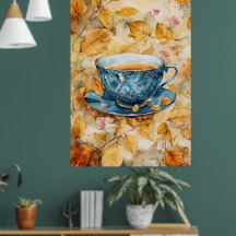Aquarellmalerei einer blauen Porzellantasse