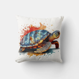 Aquarellmalerei einer bunten Schildkröte Kissen