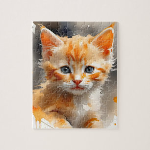 Aquarellmalerei einer niedlichen Orangenkatze
