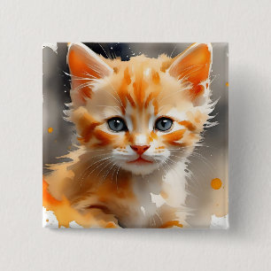 Aquarellmalerei einer niedlichen Orangenkatze Button