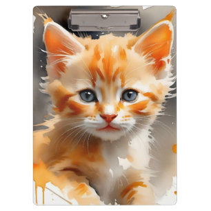 Aquarellmalerei einer niedlichen Orangenkatze Klemmbrett