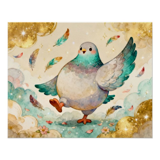 Aquarellmalerei einer Taube Poster (Vorderseite)