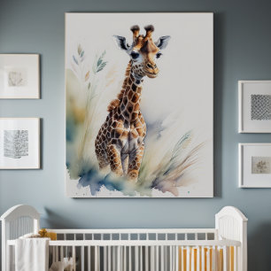 Aquarellmalerei eines Baby-Giraffen 5:4 Poster
