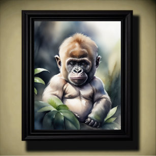 Aquarellmalerei eines Baby Gorilla 5:4 Poster