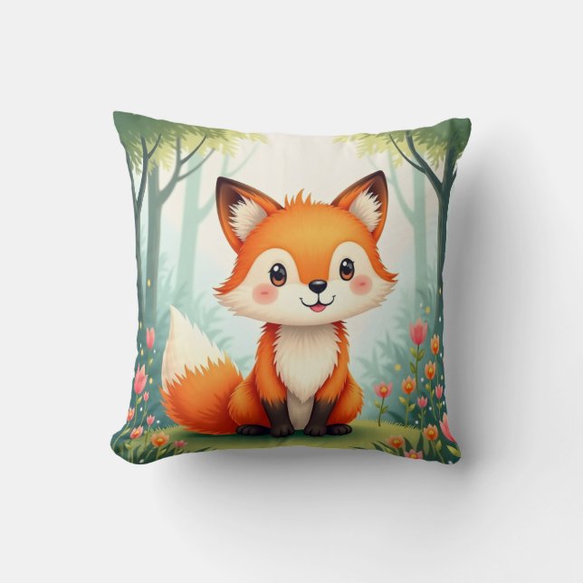 Aquarellmalerei eines Niedlichen, kleinen Fuchs Kissen (Vorderseite)