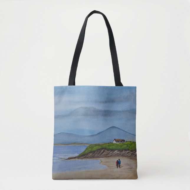 Aquarellmalerei eines romantischen Tages am Strand Tasche (Vorderseite)
