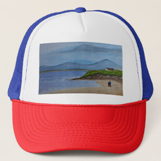 Aquarellmalerei eines romantischen Tages am Strand Truckerkappe