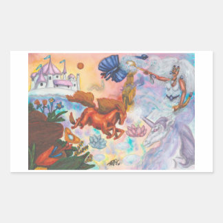 Aquarellmalerei Einhorn Opal Fee Drache Feuer Rechteckiger Aufkleber