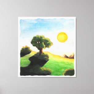 Aquarellmalerei Fantasy Baum Naturlandschaft Leinwanddruck
