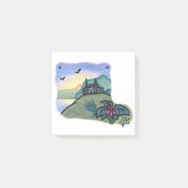 Aquarellmalerei Fantasy Burgen von Castelgrande Post-it Klebezettel (Vorderseite)