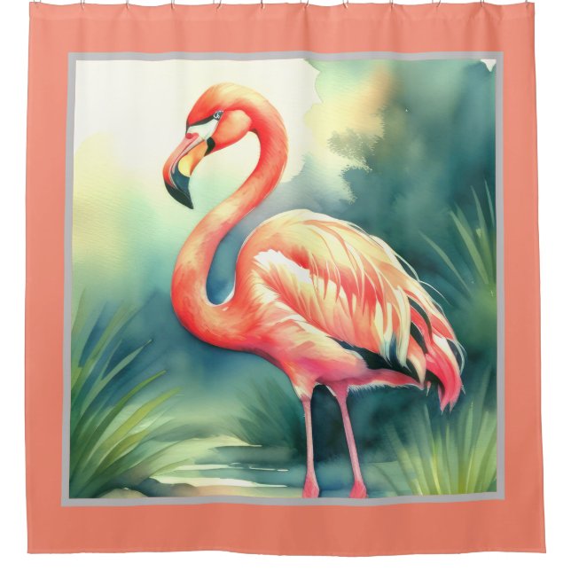 Aquarellmalerei Flamingo Duschvorhang (Vorderseite)