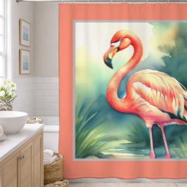 Aquarellmalerei Flamingo Duschvorhang