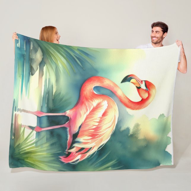 Aquarellmalerei Flamingo Fleecedecke (Beispiel)