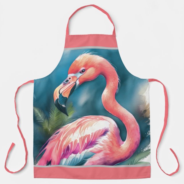 Aquarellmalerei Flamingo Schürze (Vorderseite)