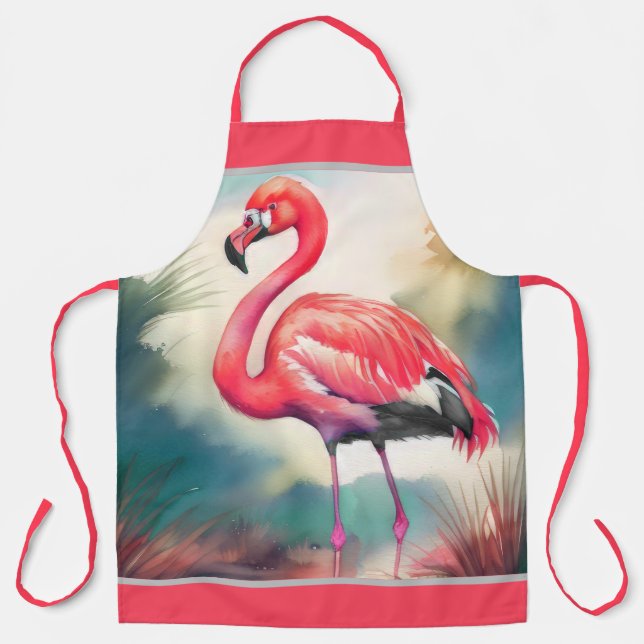 Aquarellmalerei Flamingo Schürze (Vorderseite)
