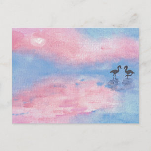 Aquarellmalerei Flamingos / Pastell-Postkarte Postkarte