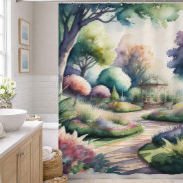 Aquarellmalerei Gartenlandschaft Duschvorhang