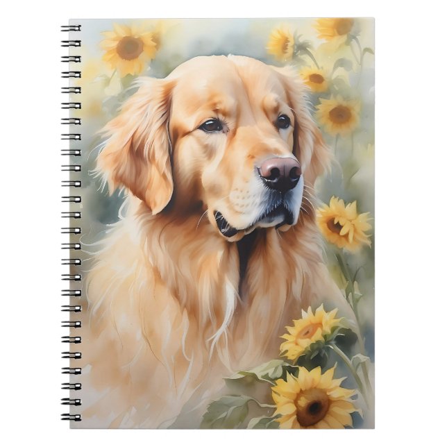 Aquarellmalerei Goldener Retriever und Sonnenblume Notizblock (Vorderseite)