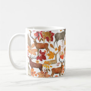 Aquarellmalerei Herbstwaldhintergrund mit Kaffeetasse