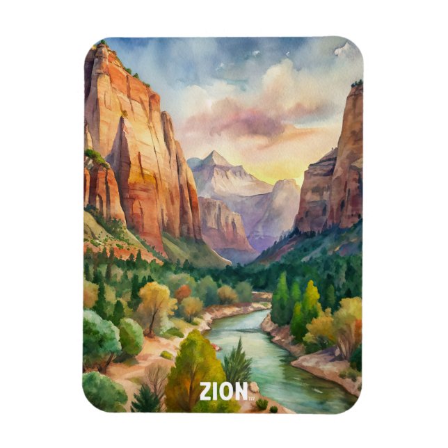 Aquarellmalerei im Nationalpark Zion Magnet (Vertikal)