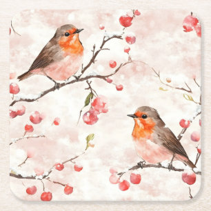 Aquarellmalerei im Schneewald & Berries Rechteckiger Pappuntersetzer