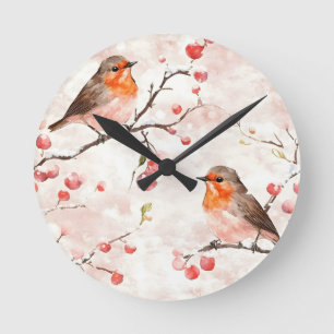 Aquarellmalerei im Schneewald & Berries Runde Wanduhr