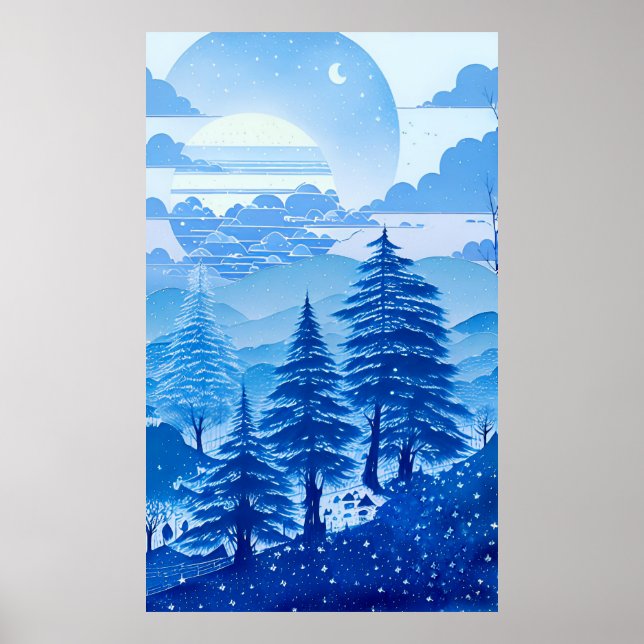 Aquarellmalerei in blauen Pastellfarben in ruhigen Poster (Vorne)