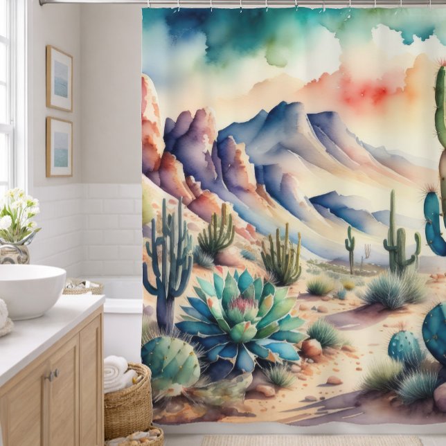 Aquarellmalerei in der Landschaftswüste Duschvorhang (Von Creator hochgeladen)