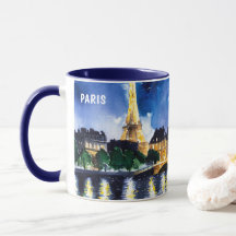Aquarellmalerei in Paris bei nächtlichen Aussichte