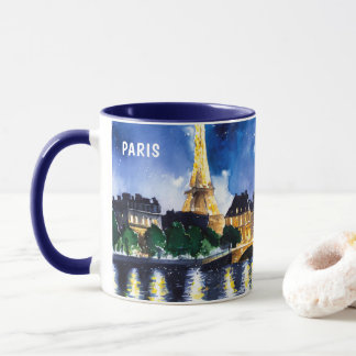 Aquarellmalerei in Paris bei nächtlichen Aussichte Tasse