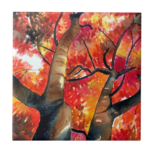 Aquarellmalerei Japanische Ahornbaumkunst Fliese (Vorderseite)