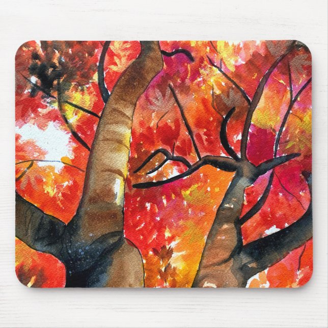 Aquarellmalerei Japanische Ahornbaumkunst Mousepad (Vorne)