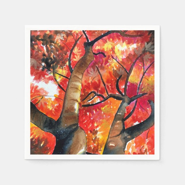 Aquarellmalerei Japanische Ahornbaumkunst Serviette (Vorderseite)