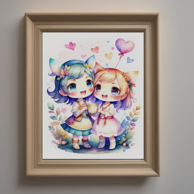 Aquarellmalerei Kawaii Chibi 2 Weibliche Poster (Von Creator hochgeladen)