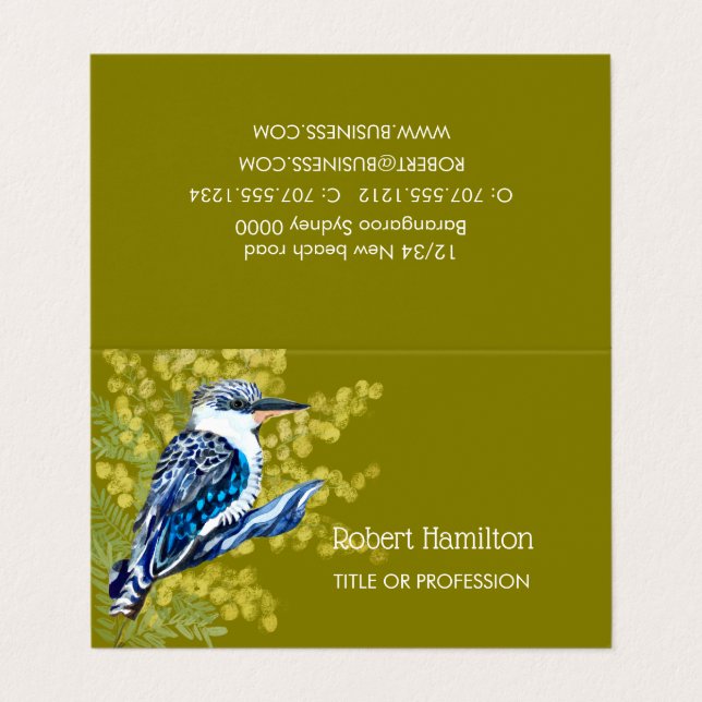 Aquarellmalerei Kookaburra Visitenkarten (Außenseite Aufgefaltet)