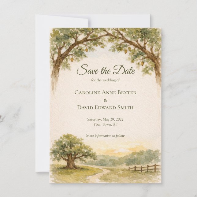 Aquarellmalerei Land Eichen Save the Date (Vorderseite)
