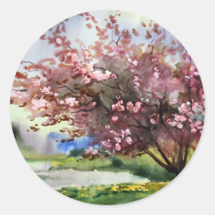 Aquarellmalerei Landschaft Runder Aufkleber