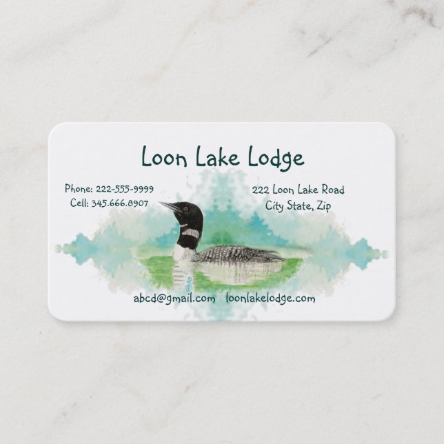 Aquarellmalerei Loon, Wilderness Bird Business Visitenkarte (Vorderseite)