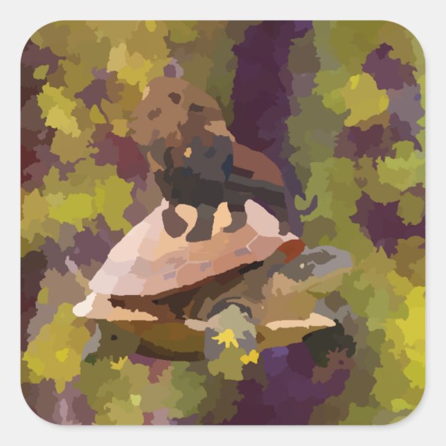 Aquarellmalerei Löwe auf Schildkröte-Muschel Quadratischer Aufkleber (Vorderseite)