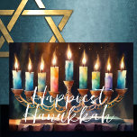 Aquarellmalerei Menorah Farbige Kerzen Karte<br><div class="desc">Aquarellmalerei Menorah mit farbenfrohen Kerzen</div>